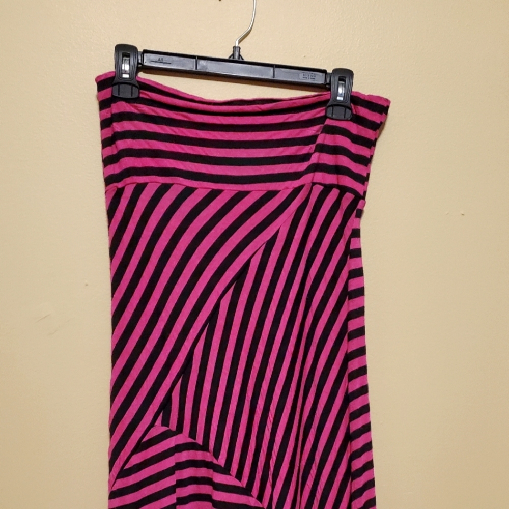 Wild Punch Small Strapless Pink and Black Stripe Dress